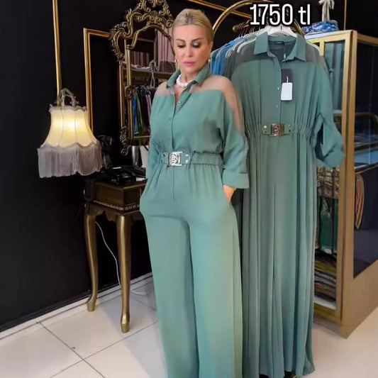 2024-es jumpsuit szögletes nyakkivágással és hosszú ujjú gumírozott derékkal