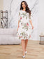 ❀Elegáns női félujjú sifon ruha mintával