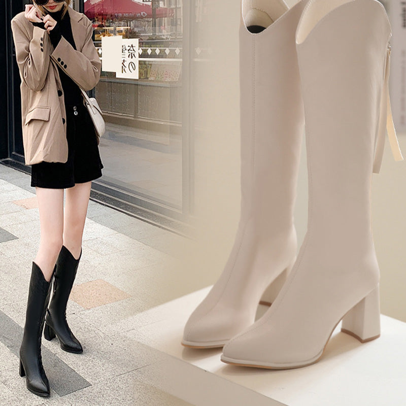 [✨2025 Új termékek]👢Elegáns női magas sarkú bokacsizma hegyes orrral