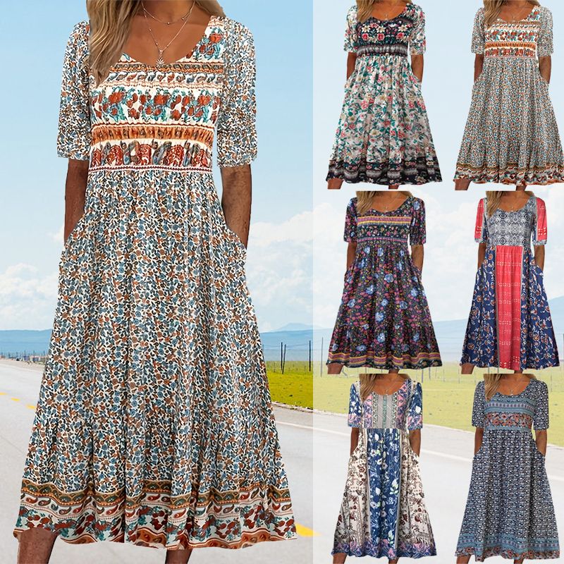 🌸 Dami elegáns ruha cseh mintával.