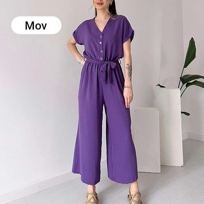 💖Női alkalmi rövid ujjú, V-nyakú kombiné