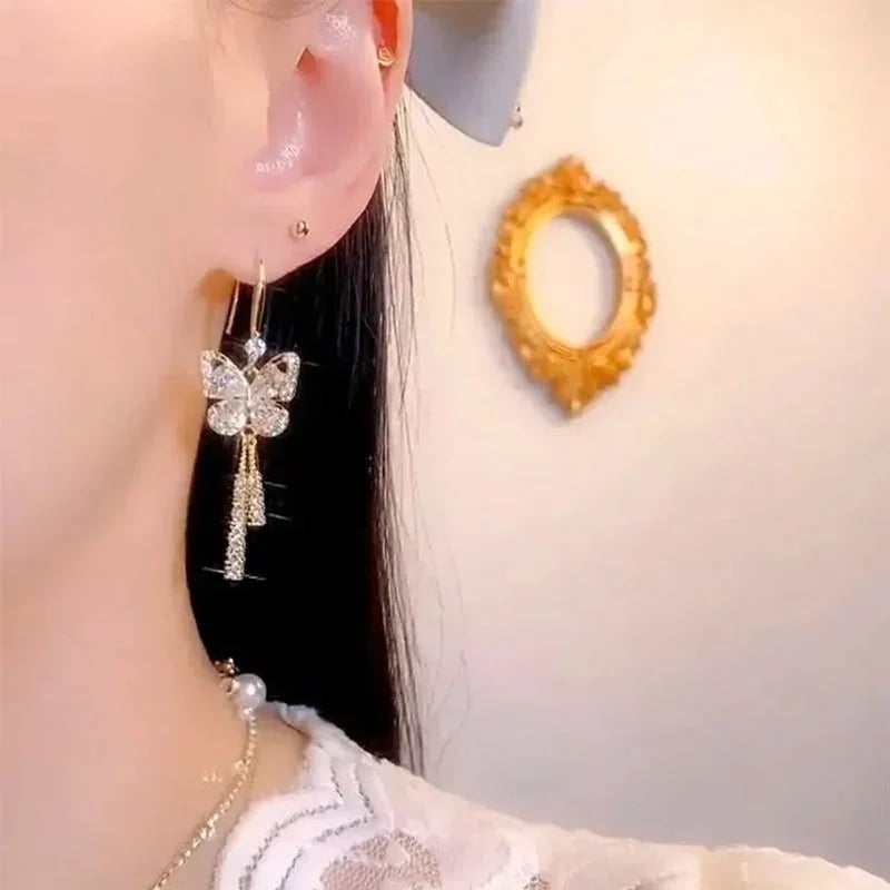 🔥 PROMOÇÃO AGORA COM 49% DE DESCONTO 🎁 BRINCOS DE BORLA BORBOLETA DE CRISTAL