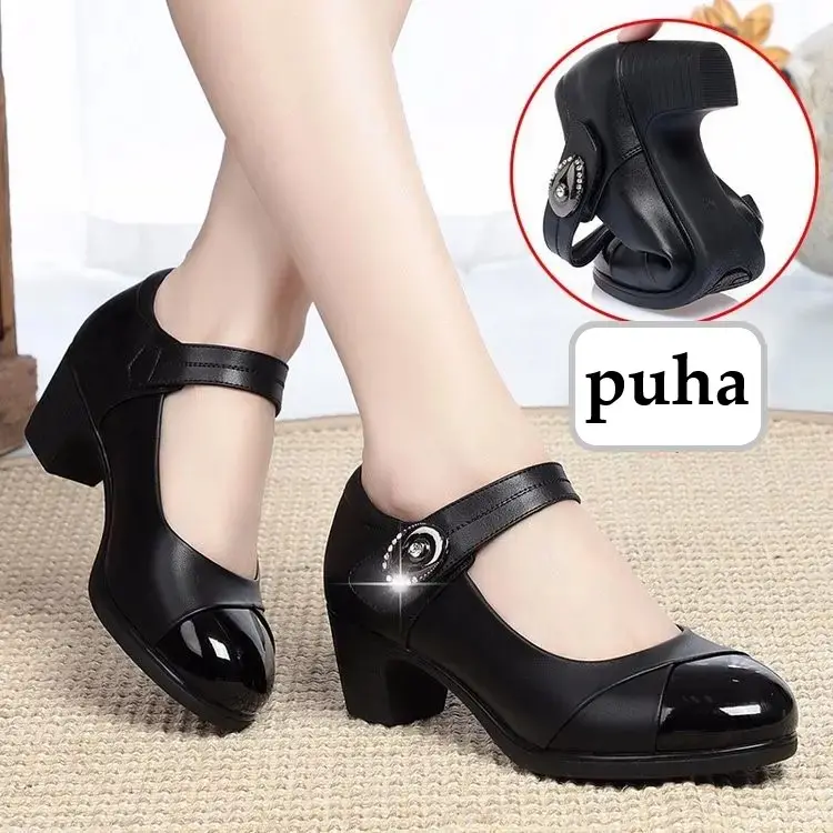 【35-42】 Női cipő, közepes sarkú, puha talpú, kerek orr