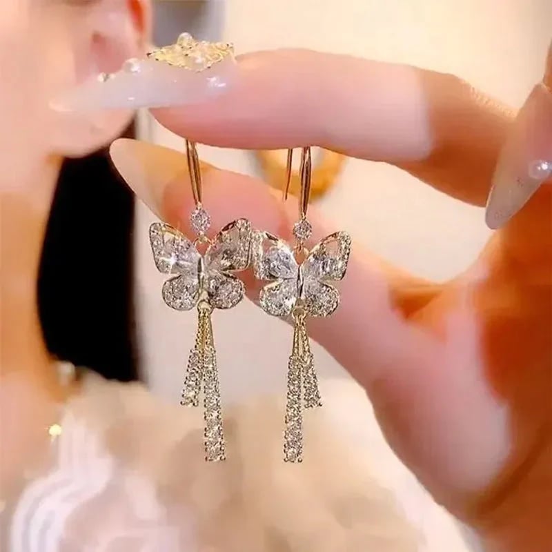🔥 PROMOÇÃO AGORA COM 49% DE DESCONTO 🎁 BRINCOS DE BORLA BORBOLETA DE CRISTAL