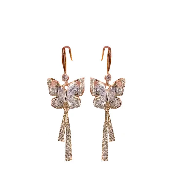 🔥 PROMOÇÃO AGORA COM 49% DE DESCONTO 🎁 BRINCOS DE BORLA BORBOLETA DE CRISTAL