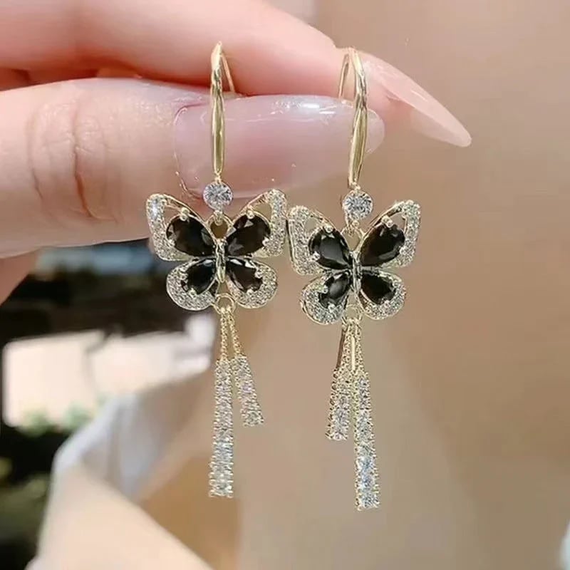 🔥 PROMOÇÃO AGORA COM 49% DE DESCONTO 🎁 BRINCOS DE BORLA BORBOLETA DE CRISTAL